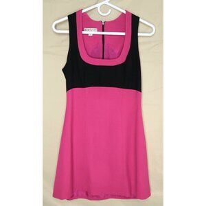Vintage 90s Bebe Sleeveless Mini Dress Pink Black Wool A-Line Women's Size 4